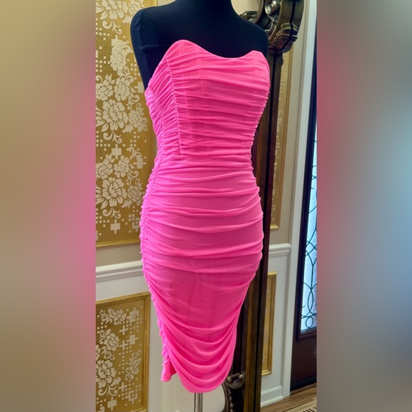 Haute Monde Neon Pink Ruched Strapless Mini Dress New no Tag - Picture 10 of 12
